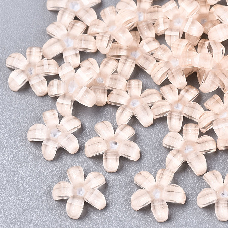 Honeyhandy Epoxy Resin Cabochons, with Glitter Powder, Pearlized, Faceted, 5-Petal Flower, PeachPuff, 6.5x7x1.5mm