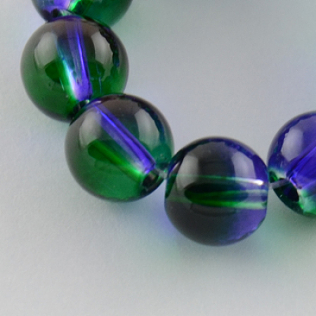 Honeyhandy Spray Painted Transparent Glass Bead Strands, Round, Dark Sea Green and Slate Blue, 8mm, Hole: 1mm, about 104pcs/strand, 31.5 inch