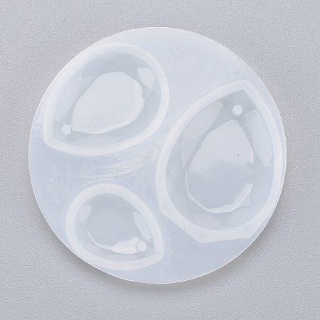 Honeyhandy Teardrop Silicone Pendant Mold, Resin Casting Molds, for DIY UV Resin, Epoxy Resin Jewelry Making, Faceted, Wheat, 69x7mm, Hole: 2mm, Inner Diameter: 23x17mm and 32x24mm and 39x29mm
