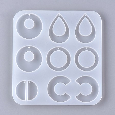 Honeyhandy Geometry Pendant Silicone Molds, Resin Casting Molds, For DIY UV Resin, Epoxy Resin Earring Jewelry Making, White, 127x120x6mm