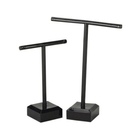Honeyhandy T Bar Organic Glass Earring Display Stand, T Bar with Two Holes, Black, 6x9cm, 8x11cm, 2pcs/set