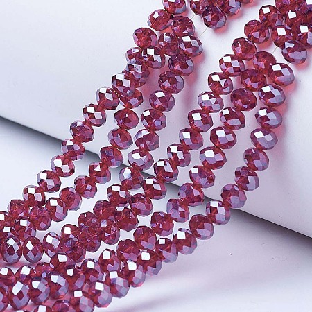Honeyhandy Electroplate Glass Beads Strands, Pearl Luster Plated, Faceted, Rondelle, Medium Violet Red, 3x2mm, Hole: 0.8mm, about 165~169pcs/strand, 15~16 inch(38~40cm)