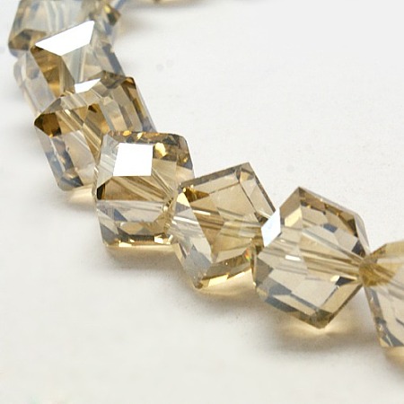 Honeyhandy Pearlized Crystal Glass Cube Beads, Pearl Luster Plated, Faceted, Tan,10~11x10~11x10~11mm, Hole: 1mm