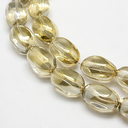 Honeyhandy Pearlized Crystal Glass Oval Beads, Pearl Luster Plated, Dark Khaki, 21x13mm, Hole: 1mm