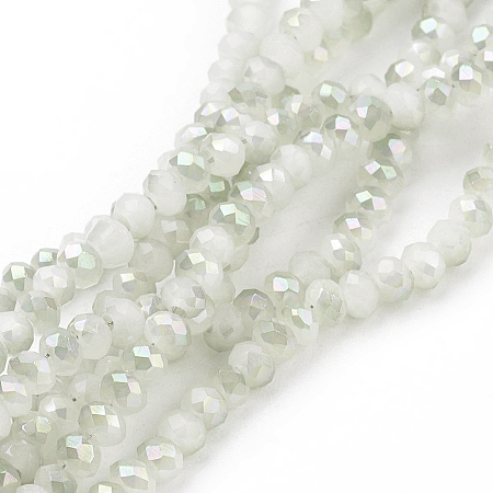 Honeyhandy 1 Strand Electroplate Imitation Jade Glass Beads Strands, Half Rainbow Plated, Faceted, Rondelle, Beige, 2.5x2mm, Hole: 1mm, about 190~195pcs/strands, 17.5 inch