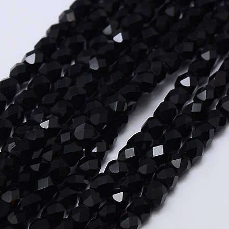 Honeyhandy Glass Bead Strands, Faceted, Oval, Black, 3mm, Hole: 1mm, about 150pcs/strand, 13.8 inch