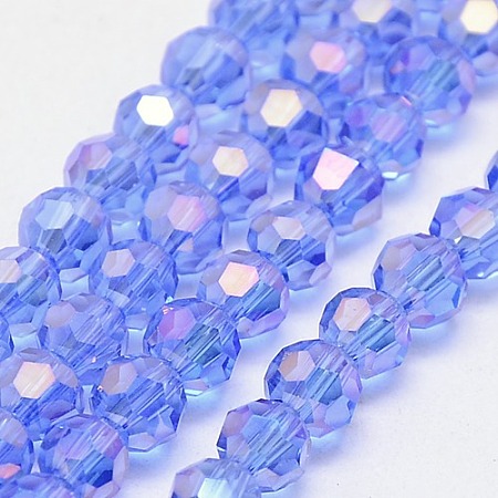 Honeyhandy Electroplate Glass Beads Strands, AB Color, Faceted, Round, Cornflower Blue, 4mm, Hole: 1mm, about 98pcs/strand, 13.7 inch