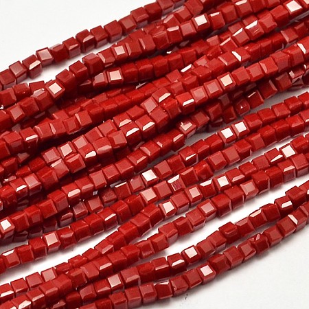 Honeyhandy Faceted Cube Glass Beads Strands, Red, 2x2x2mm, Hole: 0.5mm, about 200pcs/strand, 15.7 inch