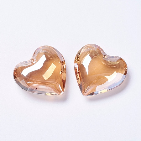 Honeyhandy Glass Pendants, Heart, Sandy Brown, 42x43.5x15mm, Hole: 2mm