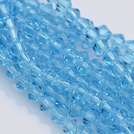 ARRICRAFT Bicone Glass Beads Strands, Faceted, Light Sky Blue, 4x4mm, Hole: 1mm, about 92~96pcs/strand, 13.78~14.37 inch