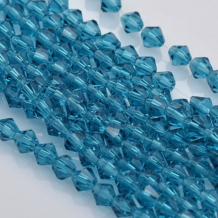 Arricraft Faceted Bicone Glass Beads Strands, Deep Sky Blue, 4x4mm, Hole: 1mm, about 100~104pcs/strand, 18.1 inches