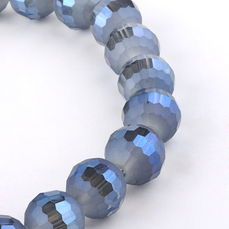 Honeyhandy Faceted Round Electroplate Glass Bead Strands, Rainbow Plated, Marine Blue, 9.5~10mm, Hole: 2mm, about 72pcs/strand, 26.7 inch