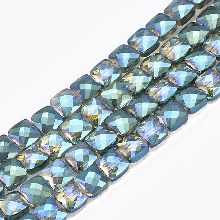 Honeyhandy Electroplate Glass Beads Strands, Faceted, Square, Light Sea Green, 6.5x6.5x4mm, Hole: 1mm, about 100pcs/strand, 25.1 inch
