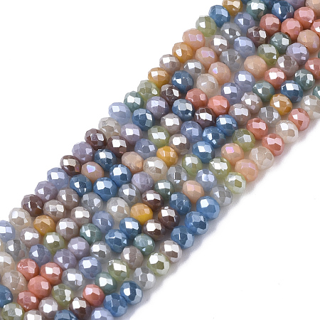 Arricraft Electroplate Glass Beads Strands, Pearl Luster Plated, Faceted, Rondelle, Colorful, 3x2.5mm, Hole: 0.7mm, about 188~190pcs/16.93 inches~17.71 inches(43~45cm)