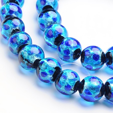 Arricraft Handmade Silver Foil Glass Round Beads, Blue, 8mm, Hole: 1mm