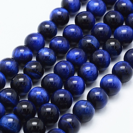 Honeyhandy Natural Tiger Eye Beads Strands, Dyed & Heated, Round, Marine Blue, 8mm, Hole: 1mm, about 48pcs/strand, 14.6 inch(37cm)
