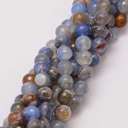 Natural Agate Bead Strands, Dyed, Faceted, Round, Cornflower Blue, 10mm, Hole: 1.5mm, about 38pcs/strand, 14 inch