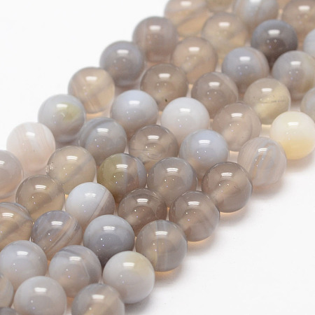 Honeyhandy Natural Striped Agate/Banded Agate Bead Strands, Round, Grade A, Light Grey, 8mm, Hole: 1mm, about 47~48pcs/strand, 14.5 inch