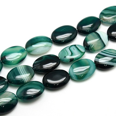 Arricraft Natural Striped Agate/Banded Agate Oval Bead Strands, Dyed, Dark Green, 18x13x5mm, Hole: 1mm, about 22pcs/strand, 15.74 inch