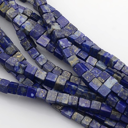Honeyhandy Cube Natural Lapis Lazuli Beads Strands, 4x4x4mm, Hole: 1mm, about 85~100pcs/strand, 15.3 inch~15.8 inch