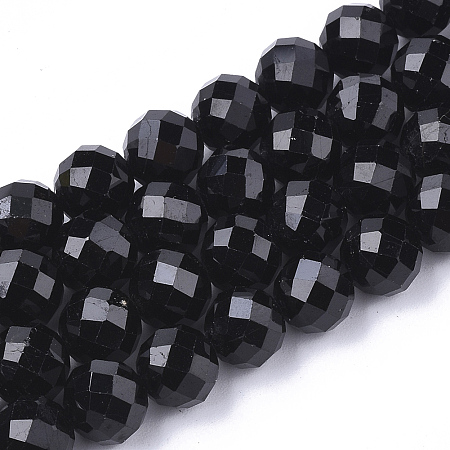 Honeyhandy Natural Black Tourmaline Beads Strands, Faceted, Round, 5.5~6x6mm, Hole: 1mm, about 32pcs/strand, 7.48 inch