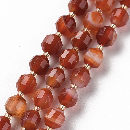 ARRICRAFT Natural Banded Agate/Striped Agate Beads Strands, Barrel, Faceted, Dyed, Chocolate, 6x5.5mm, Hole: 1mm, about 51~54pcs/strand, 15.35 inches(39cm)