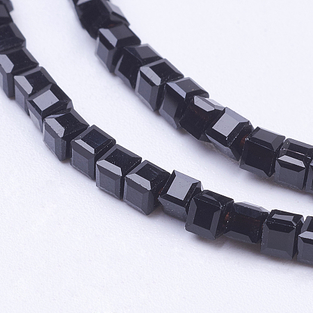 Honeyhandy Cube Shaped Crystal Glass Beads Strands, Faceted, Black, 2x2x2mm, Hole: 1mm, about 101pcs/strand, 9 inch