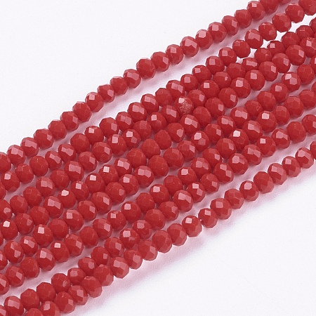 Arricraft Opaque Solid Color Glass Bead Strands, Imitation Jade, Faceted, Rondelle, Red, 3x2mm, Hole: 0.8mm, about 185~190pcs/strand, 15.5~16 inch(39.3~40.6cm)