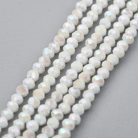 Honeyhandy Electroplate Glass Beads Strands, AB Color Plated, Faceted, Abacus, White, 2x1.5~1.6mm, Hole: 0.8mm, about 235 pcs/Strand, 14.17 inch(36cm)