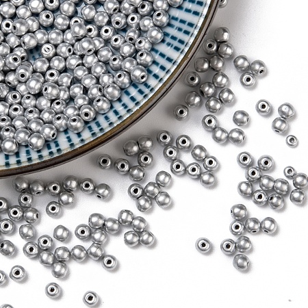 Arricraft Czech Glass Beads, Round, Silver, 3mm, Hole: 0.8mm, about 258pcs/10g