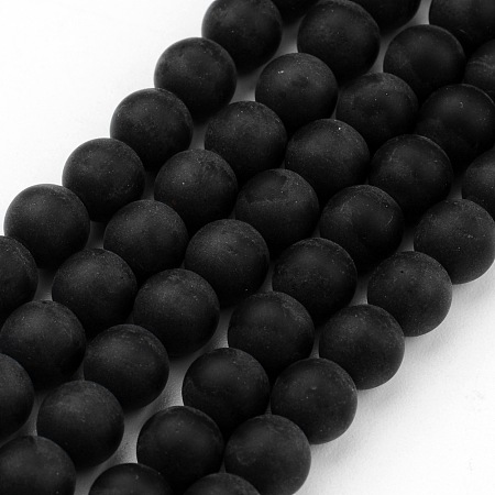 Honeyhandy Frosted Glass Bead Strands, Round, Black, 6mm, Hole: 1mm, about 72pcs/strand, 15.7 inch