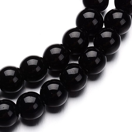 Honeyhandy Glass Round Bead Strands, Black, 8mm, Hole: 1mm, about 40pcs/strand, 11 inch