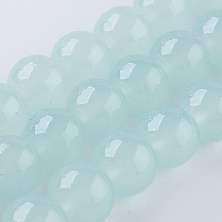 Honeyhandy Glass Beads Strands, Imitation Jade, Round, Pale Turquoise, 8mm, Hole: 1mm, about 50pcs/strand, 15.7 inch(40cm)