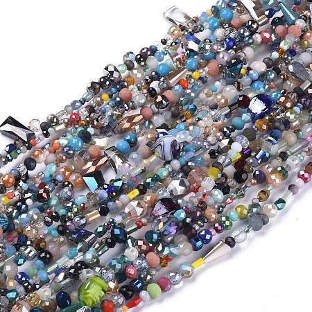 Arricraft Glass Beads Strands, Faceted, Round & Oval & Rondelle & Column, Mixed Color, 2~13x2~20x4~12mm, Hole: 0.5~1mm; about 75~94pcs/strand, 15.55inches(39.5cm)