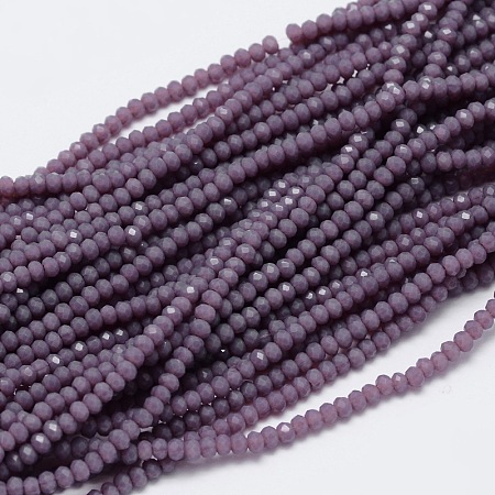 Honeyhandy Faceted Rondelle Glass Beads Strands, Medium Purple, 2.8~3x2mm, Hole: 0.8mm, about 165~169pcs/strand, 15.7~16.1 inch(40~41cm)