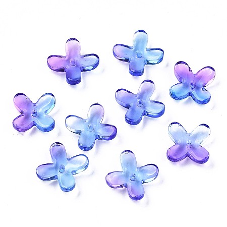 ARRICRAFT Transparent Spray Painted Glass Beads, Two Tone, Flower, Medium Slate Blue, 12x9.5x3.5mm, Hole: 1mm
