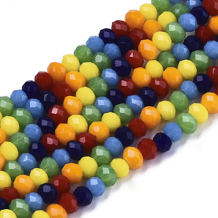 Arricraft 6 Solid Colors Glass Beads Strands, Faceted, Rondelle, Mixed Color, 3x2mm, Hole: 0.6mm, about 190pcs/Strand, 16.93 inches(43cm)