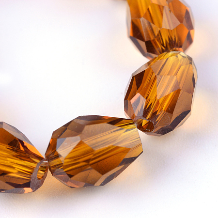 Honeyhandy Transparent Glass Bead Strands, Faceted Teardrop, Chocolate, 8x6mm, Hole: 1mm, about 72pcs/strand, 22 inch
