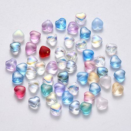Nbeads Transparent Spray Painted Glass Beads, Heart, Mixed Style, Mixed Color, 6x6x4mm, Hole: 0.7mm