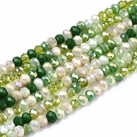 ARRICRAFT Electroplate Mixed Color Glass Beads Strands, AB Color Plated, Faceted Rondelle, Light Green, 3x2mm, Hole: 0.8mm, about 186~193pcs/strand, 17.13 inches~17.32 inches, (43.5cm~44cm)