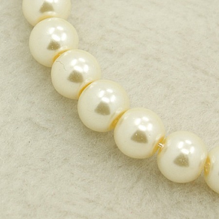 Honeyhandy 10MM Creamy White Round Pearlized Glass Pearl Beads Strands for Noble Necklace Jewelry Making, 10mm, Hole: 1mm, about 80pcs/strand, 32 inch