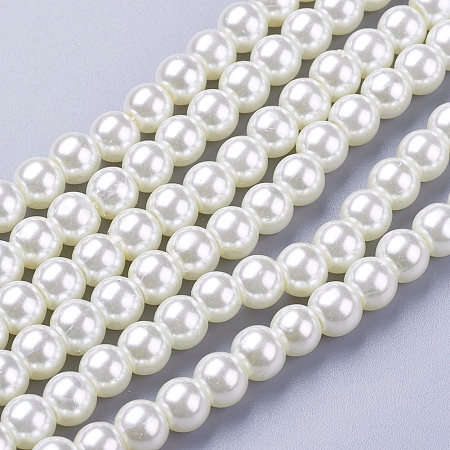 Honeyhandy Creamy White Glass Pearl Round Loose Beads For Jewelry Necklace Craft Making, 6mm, Hole: 1mm, about 140pcs/strand