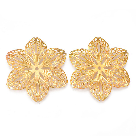 Honeyhandy Iron Filigree Joiners Links, Etched Metal Embellishments, Flower, Golden, 43x43x3mm