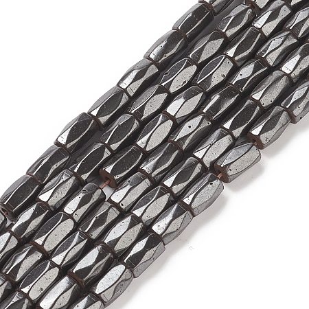 Honeyhandy Magnetic Synthetic Hematite Beads Strands, Eighteen Facets, Tube, Black, about 5mm in diameter, 8mm long, about 50pcs/strand, hole: about 1mm, 16 inch
