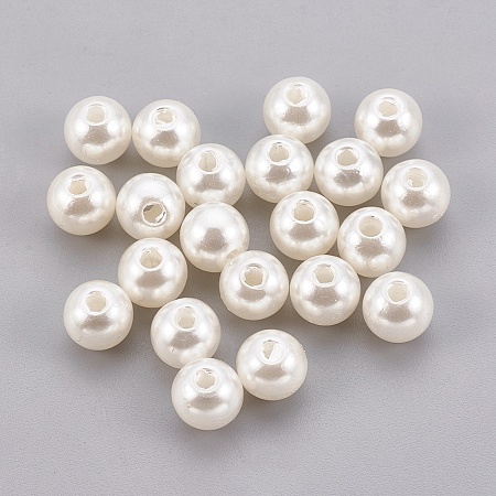 Honeyhandy ABS Plastic Imitation Pearl Beads, Round, Old Lace, 6mm, Hole: 2mm