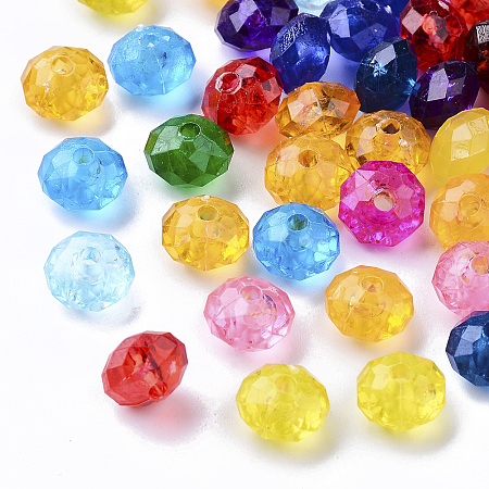 Honeyhandy Transparent Plastic Beads, Faceted, Rondelle, Mixed Color, 8x5.5mm, Hole: 1.8mm