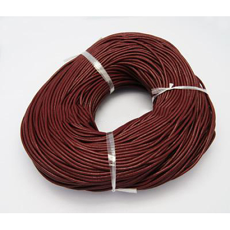 Honeyhandy Cowhide Leather Cord, Leather Jewelry Cord, Jewelry DIY Making Material, Round, Dyed, Dark Red, 2mm