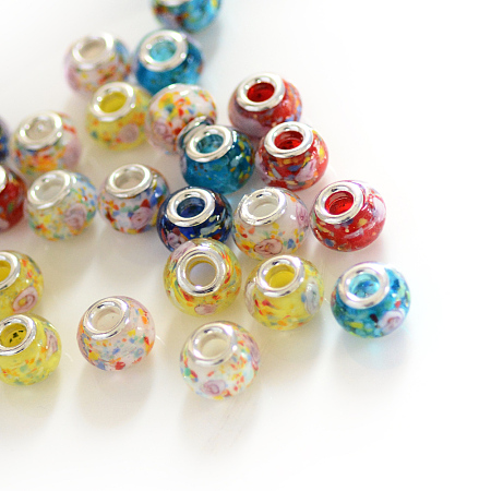 Arricraft Silver Color Plated Alloy Rhinestone European Beads, Large Hole Beads, Rondelle, Mixed Color, 11x6mm, Hole: 5mm, 8colors, 5pcs/color, 40pcs/box