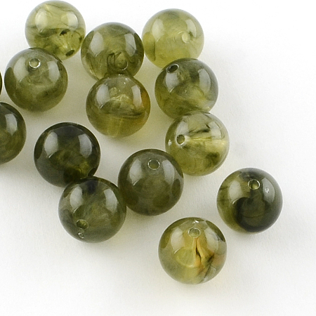 Acrylic Imitation Gemstone Beads, Round, Olive, 10mm, Hole: 2mm