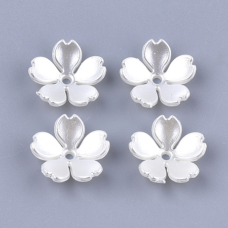 Honeyhandy 5-Petal ABS Plastic Imitation Pearl Bead Caps, Flower, Creamy White, 15x15x4mm, Hole: 1.4mm
